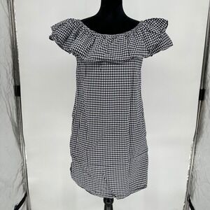 Tommy Hilfiger Blue Gingham Off The Shoulder Mini Dress‎ Pockets Ruffle Boxy S